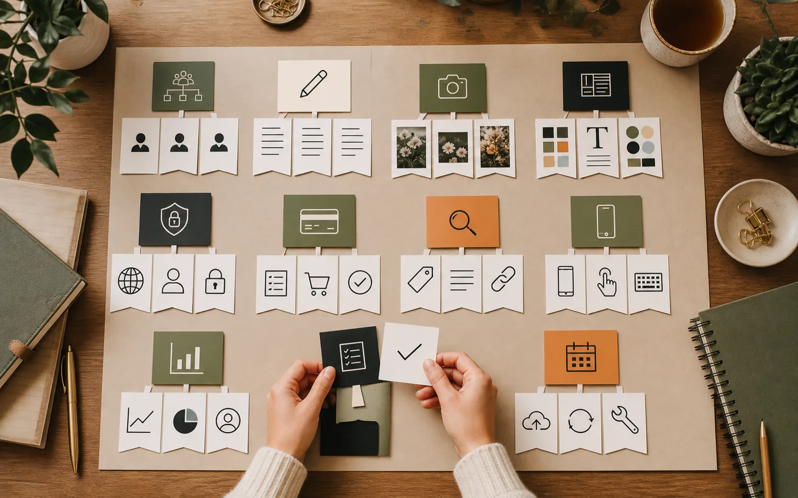 A complete DIY website task inventory covering planning, copy, images, design, SEO, integrations, testing and maintenance