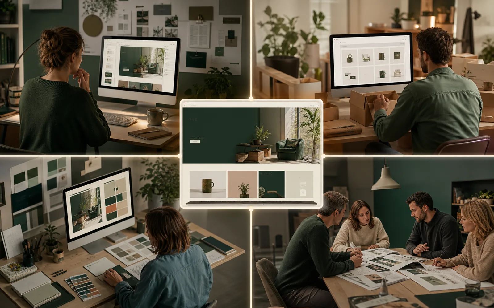 Four website operating models showing hands-on DIY, commerce operations, designer-led refinement and a managed studio service