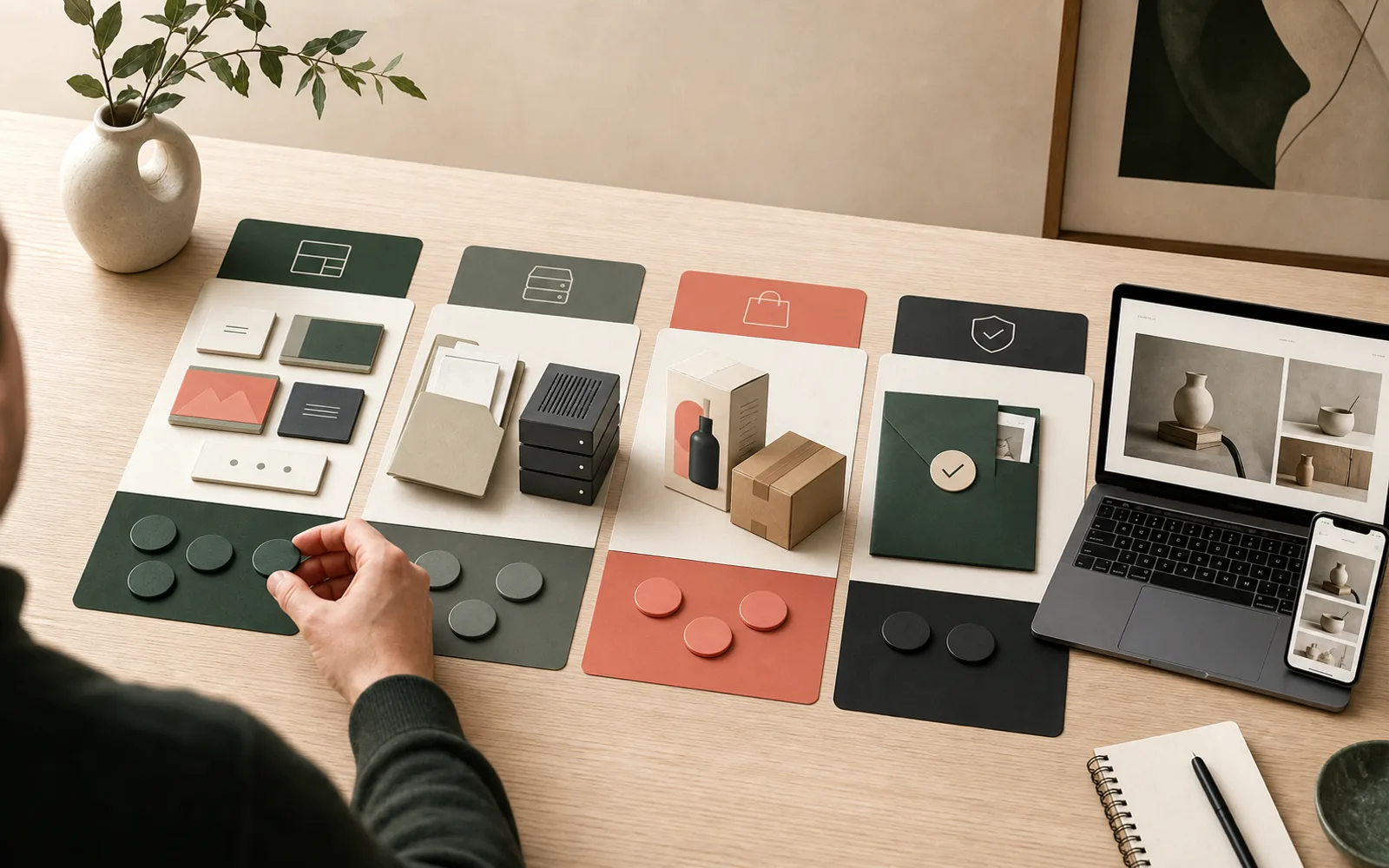 A small-business website decision board balancing design freedom, technical ownership, ecommerce and managed responsibility