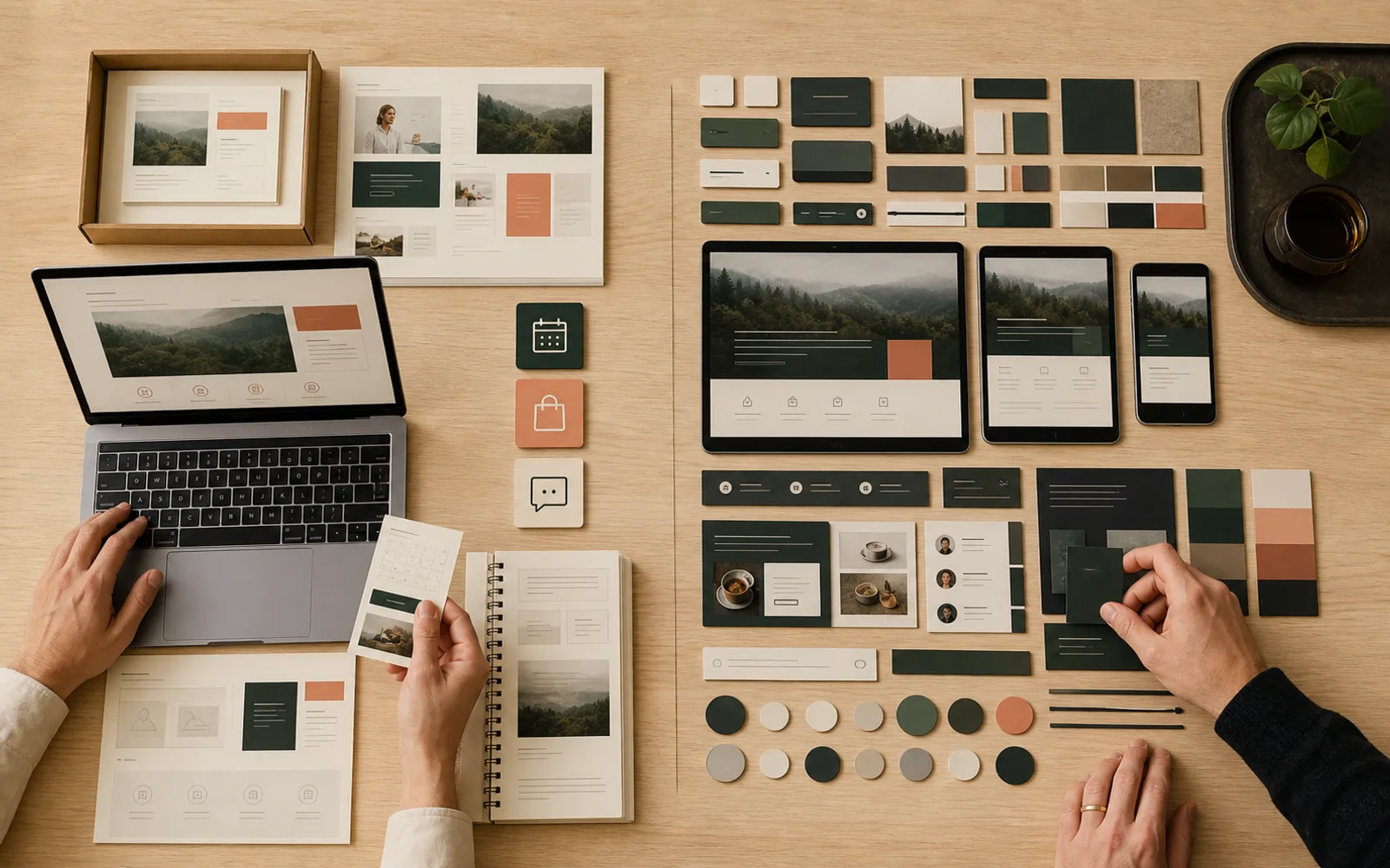 A simple guided website-building workflow beside an advanced responsive design system with components, breakpoints and structured content