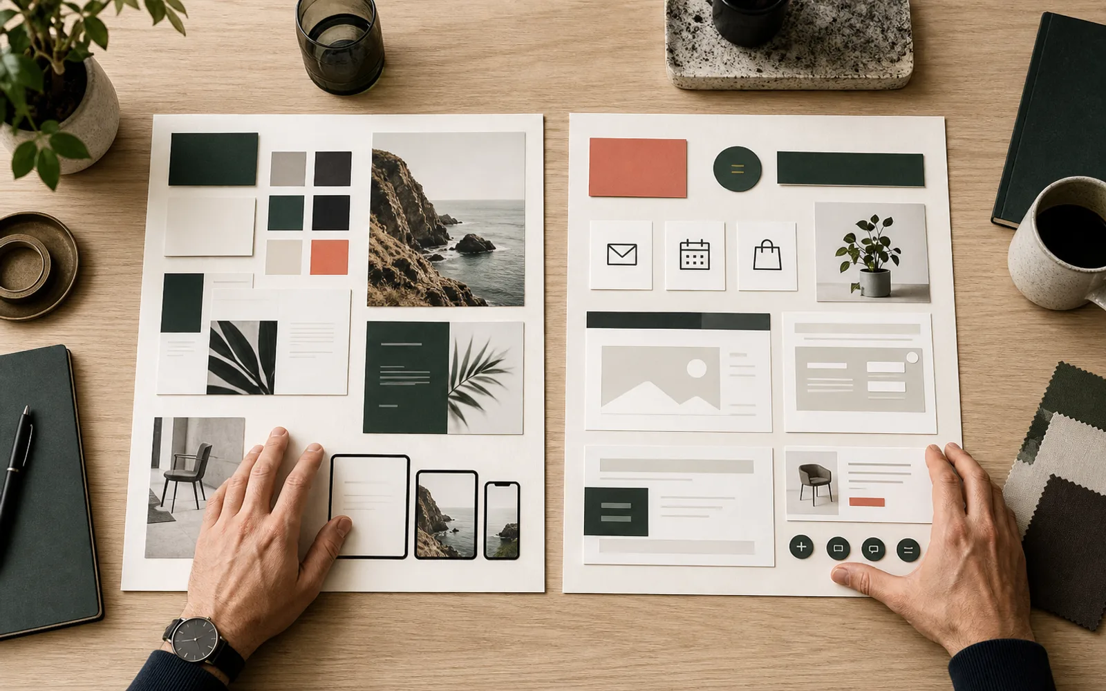Two website project boards comparing a design-led content workflow with a rapid all-in-one business launch workflow